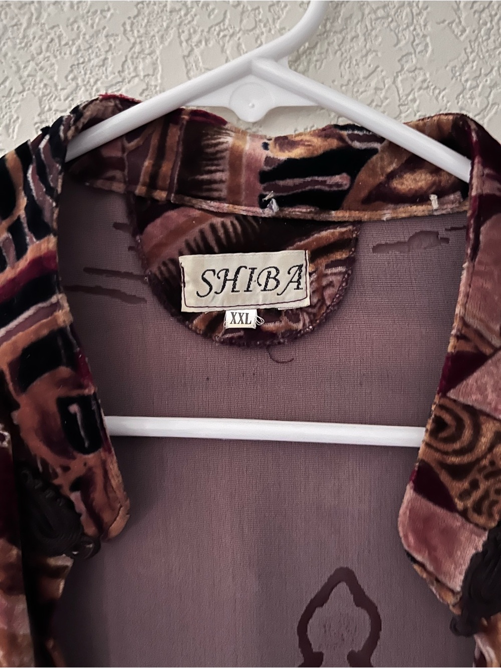 Vintage Velvet Kwan Yin Burnout Kimono Robe - Brown/Beige - Picture 6 of 9